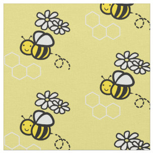 Honey Bee & Daisy Pattern Yellow Stoff