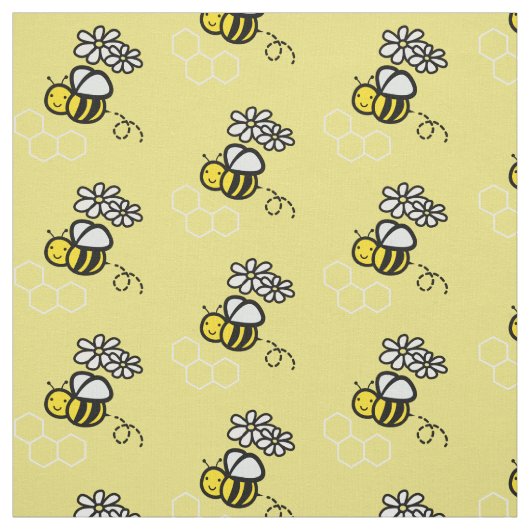 Honey Bee & Daisy Pattern Yellow Stoff (Muster)