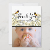 Honey Bee Daisy White Foto Danke-Card Einladung (Vorderseite)