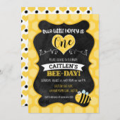 Honey Bee Day First Birthday Chalkboard Bumblebee Einladung (Vorne/Hinten)