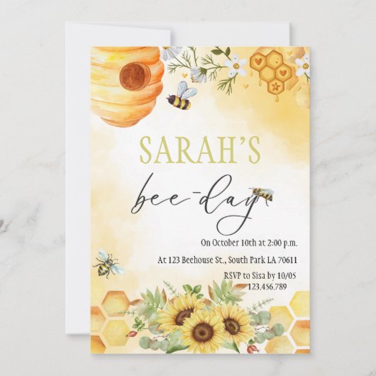Honey Bee Day Themed Birthday Party Einladung (Vorderseite)