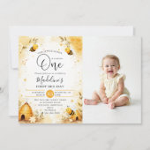Honey Bee-Day Watercolor Cute Photo 1st Birthday Einladung (Vorderseite)