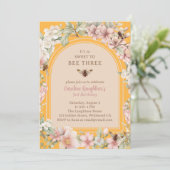 Honey Bee Enchanted Garden Dritter Geburtstag Einladung (Stehend Vorderseite)