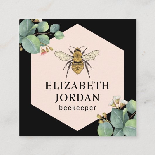 Honey Bee Farm Beekeeper Elegante Foliage Apiary Quadratische Visitenkarte (Vorderseite)