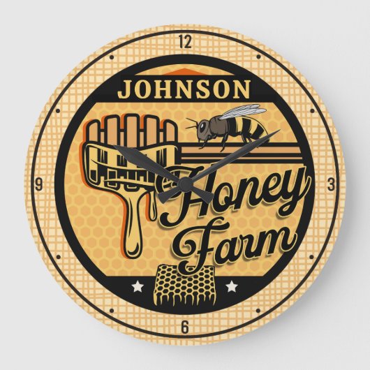 Honey Bee Farm Personalisiert NAME Sweet Beehive Große Wanduhr (Vorderseite)