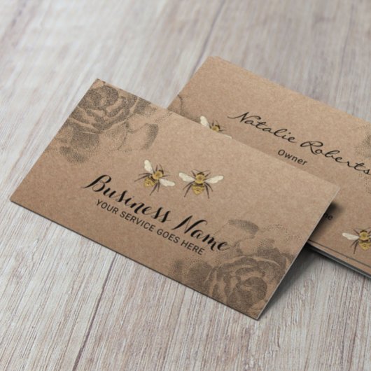 Honey Bee Farm Vintag Floral Rustic Kraft Visitenkarte