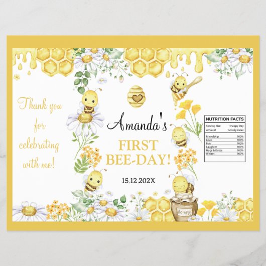 Honey Bee First Bee Day Birthday Chip Bag Wrapper Flyer (Vorne)
