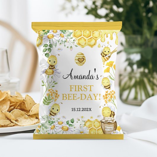 Honey Bee First Bee Day Birthday Chip Bag Wrapper Flyer