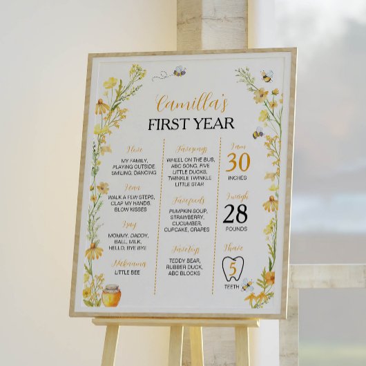 Honey Bee First Birthday Milestone Sign Poster