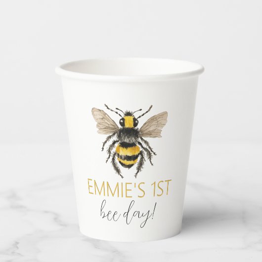 Honey Bee First Birthday Paper Cups Pappbecher (Vorderseite)