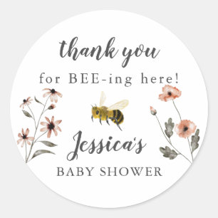 Honey Bee Floral Baby Shower Fevor Runder Aufkleber