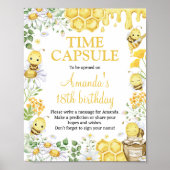 Honey Bee Floral Birthday Party Time Capsule Sign Poster (Vorne)