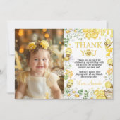 Honey Bee Floral First Bee Day Birthday Photo Dankeskarte (Vorderseite)