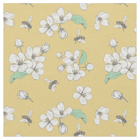 Honey Bee Floral Gold Stoff (Nahaufnahme)