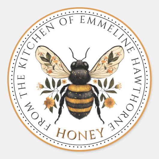 Honey Bee Floral Honey Label Runder Aufkleber (Vorderseite)