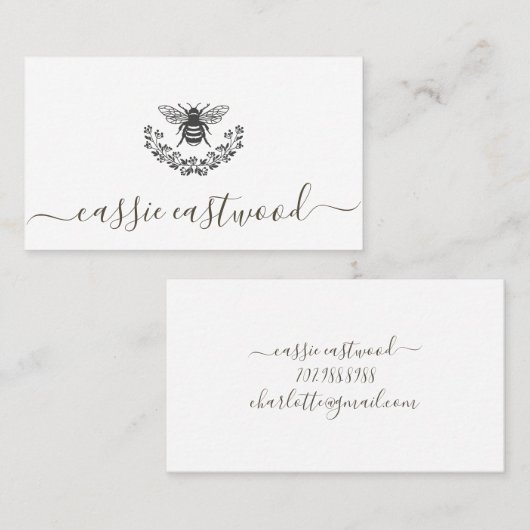 Honey Bee Floral Scrip Signature Calling Card Telefonnummerkarte (Vorne/Hinten)
