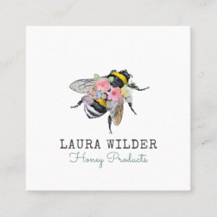 Honey Bee Floral Square Business Card Quadratische Visitenkarte