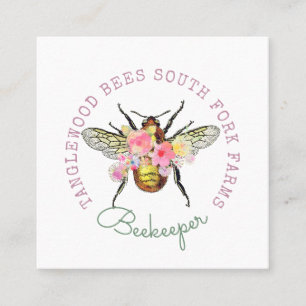 Honey Bee Floral Square Business Card Quadratische Visitenkarte