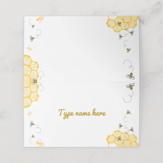 Honey Bee Food Zelt Labels Platzkarte (Außenseite Aufgefaltet)