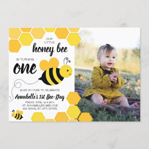 Honey Bee Girls First Birthday Foto Einladung