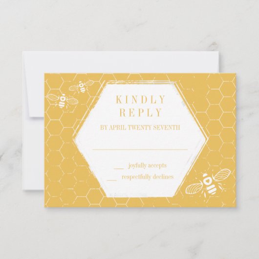 Honey Bee Golden Yellow Pattern RSVP Card (Vorderseite)
