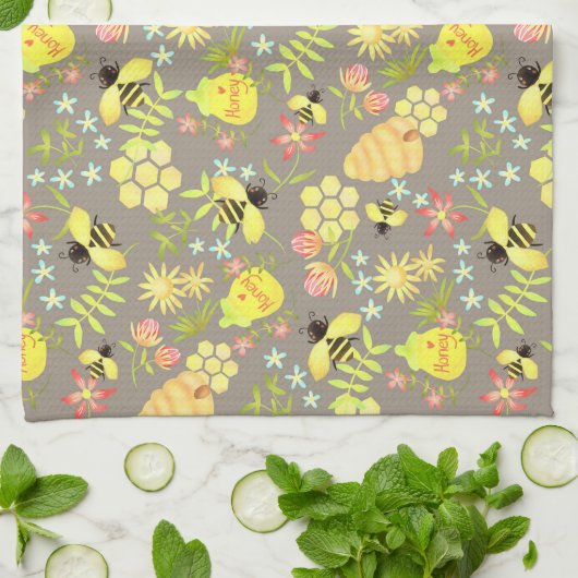Honey Bee Gray Geschirrtuch (Gefaltet)