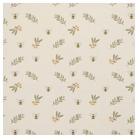 Honey Bee Greenery Pastel Almond Stoff (Muster)