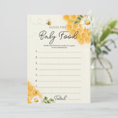 Honey Bee Guess the Baby Food Game Card Einladung (Stehend Vorderseite)