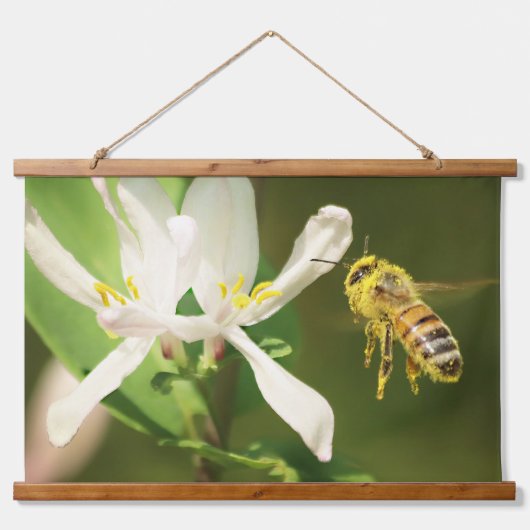 Honey bee Hanging Tapestry Wandteppich Mit Holzrahmen (Vorne)
