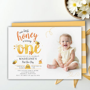 Honey Bee Herz Whimsical Süße Foto 1. Geburtstag Einladung