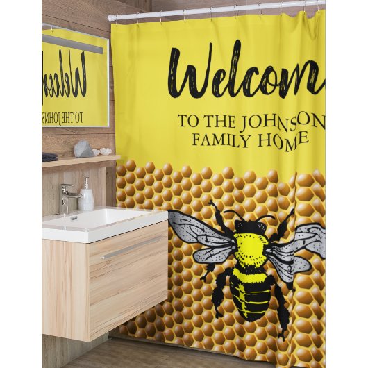 Honey Bee Hive Pattern Cute Insect Apiary Name Duschvorhang