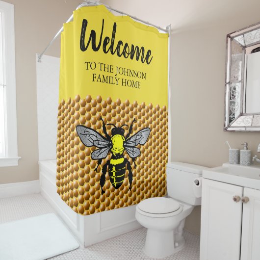 Honey Bee Hive Pattern Cute Insect Apiary Name Duschvorhang (Beispiel)