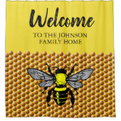Honey Bee Hive Pattern Cute Insect Apiary Name Duschvorhang (Vorderseite)