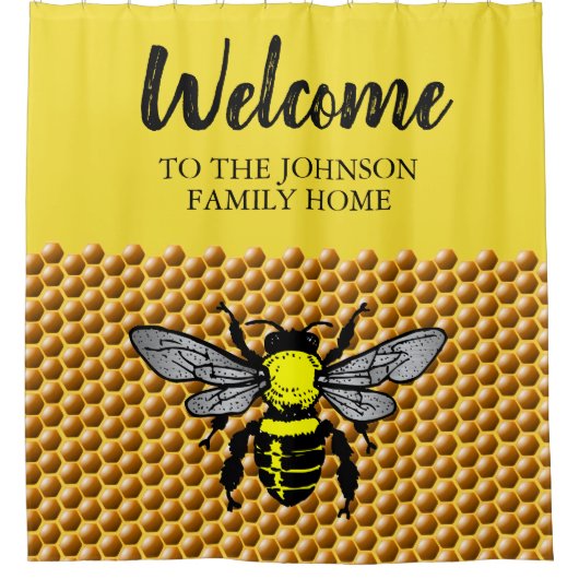 Honey Bee Hive Pattern Cute Insect Apiary Name Duschvorhang (Vorderseite)