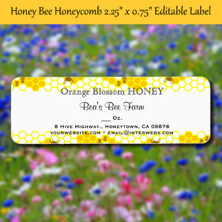 Honey Bee Honeycomb 0,75" x 2,25" Editable Label