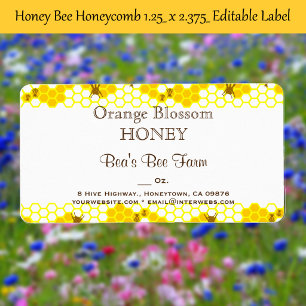 Honey Bee Honeycomb 1,25" x 2,375" Editable Label Adressaufkleber