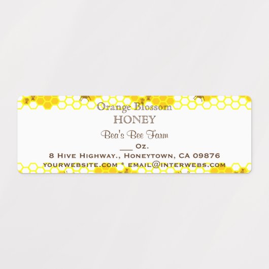 Honey Bee Honeycomb Art Editable 2,25" x 0,75" Etiketten (Design 1)