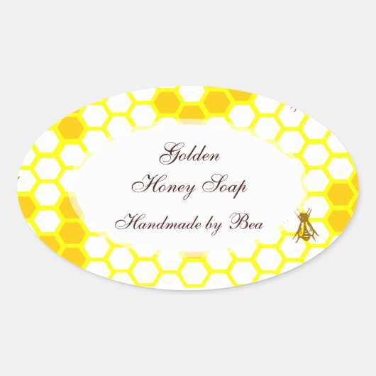 Honey Bee Honeycomb Art Editable Oval Sticker (Vorderseite)