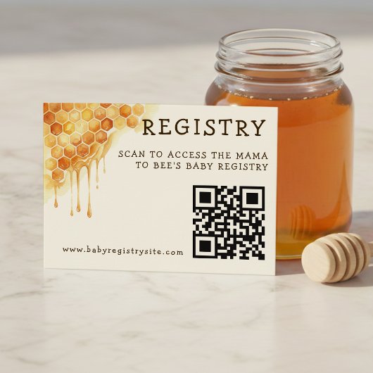 Honey Bee Honeycomb Baby Shower QR Code Registry Begleitkarte