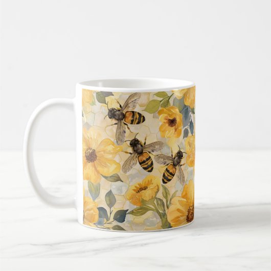 Honey Bee Honeycomb Blume Blumenmuster Kaffeetasse (Links)