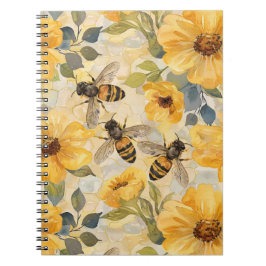 Honey Bee Honeycomb Blume Blumenmuster Notizblock