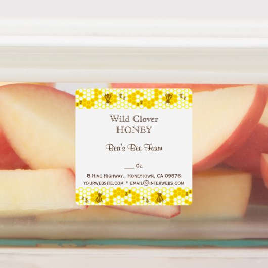 Honey Bee Honeycomb Editable 1,5" Square Label Etiketten (Befestigt)