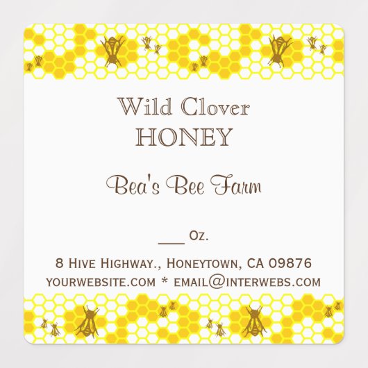 Honey Bee Honeycomb Editable 1,5" Square Label Etiketten (Design 1)