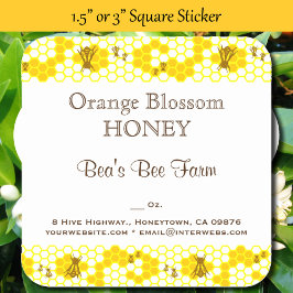 Honey Bee Honeycomb Editable 1,5" Square Sticker