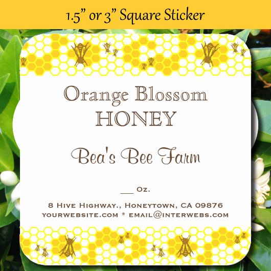 Honey Bee Honeycomb Editable 3" Square Sticker