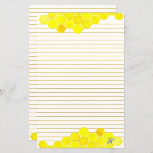 Honey Bee Honeycomb Gelb Lined Letter Writing (Vorne/Hinten)