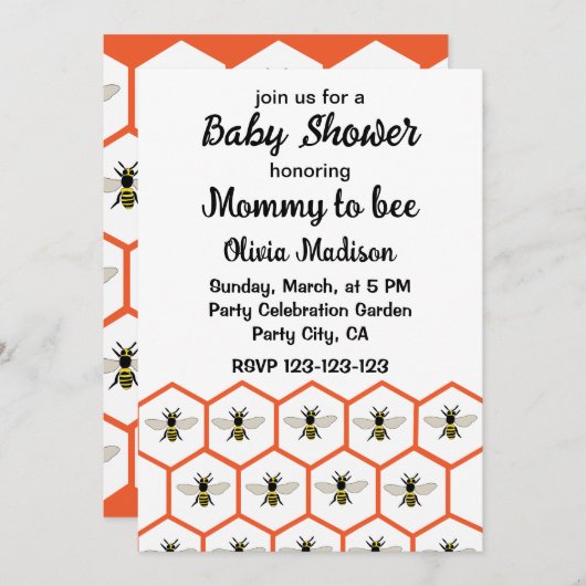 Honey Bee Honeycomb Mommy wird Baby Shower Einladung (Vorne/Hinten)