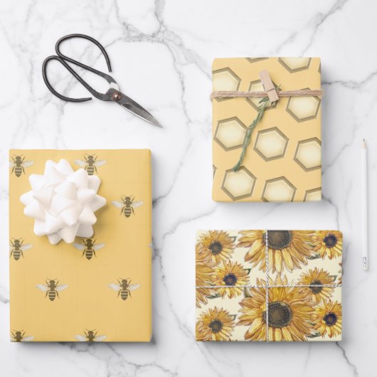Honey Bee Honeycomb Sunflower Beekeeper Geschenkwr Geschenkpapier Set (Vorderseite)