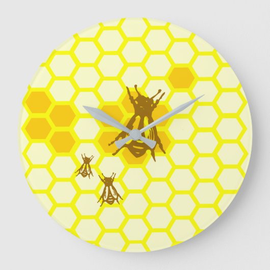 Honey Bee Honeycomb Wall Clock Große Wanduhr (Vorderseite)