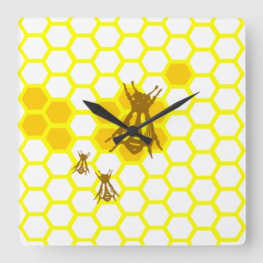 Honey Bee Honeycomb Wall Clock Quadratische Wanduhr (Vorderseite)